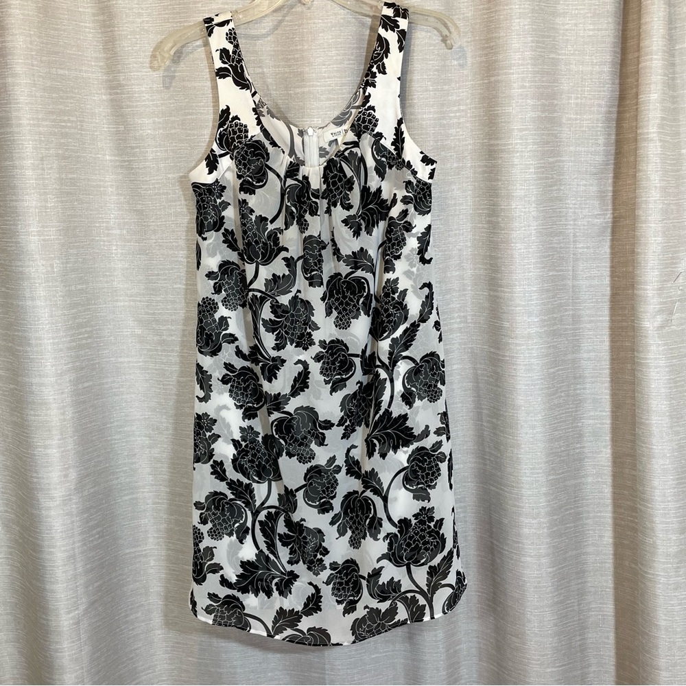 White House Black Market Black Floral Mini Dress and Coordinating Earrings